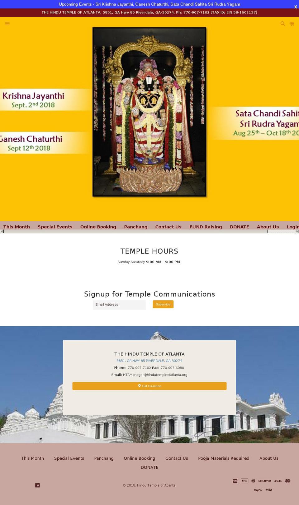 Yuva Shopify theme site example hindutempleofatlanta.com