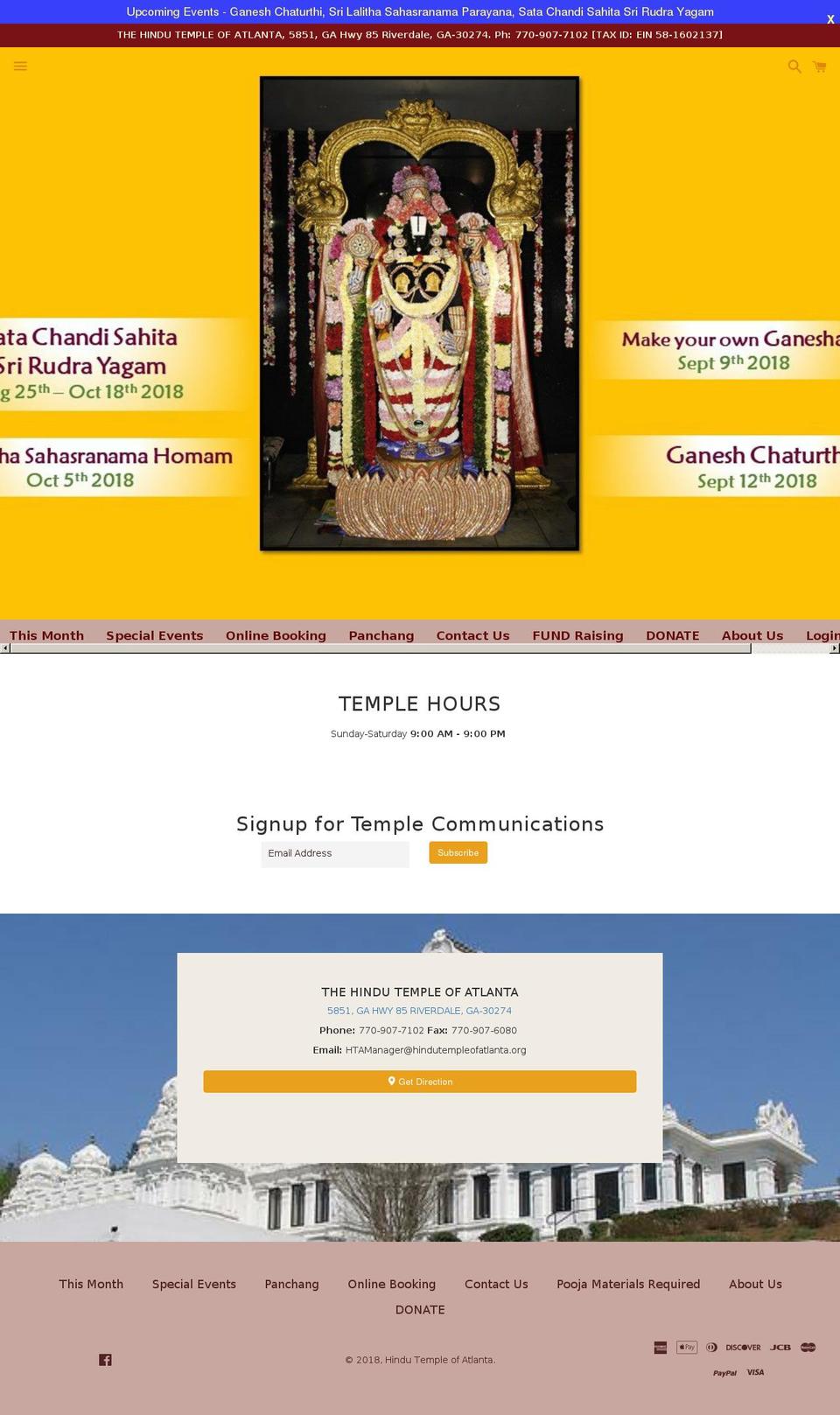 hindutempleofatlanta.info shopify website screenshot