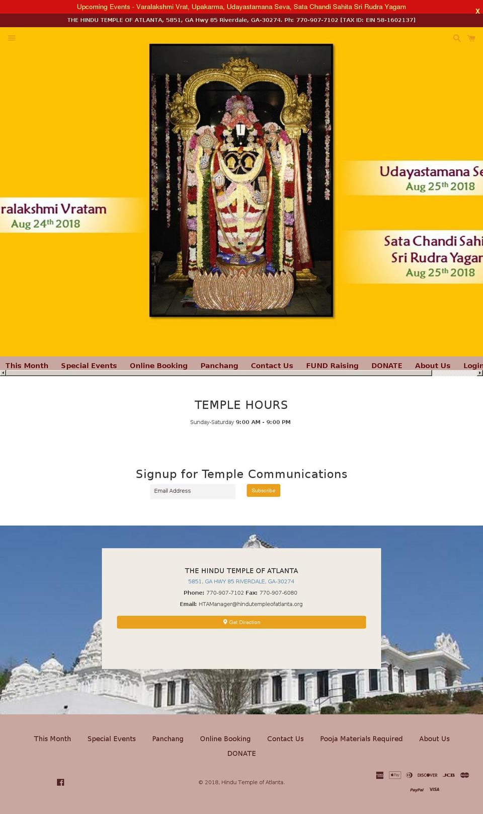 hindutempleofatlanta.org shopify website screenshot