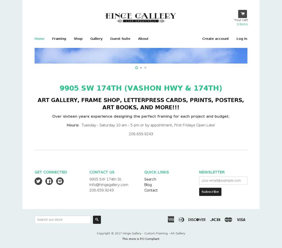 hingegallery.com shopify website screenshot