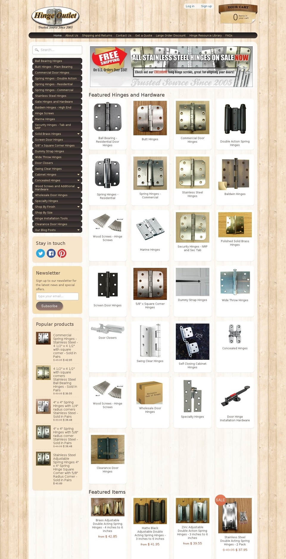 hingeoutlet.com shopify website screenshot