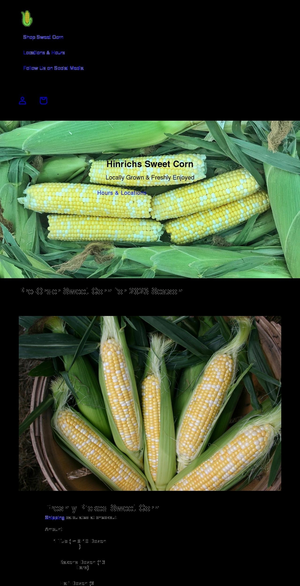 hinrichssweetcorn.com shopify website screenshot