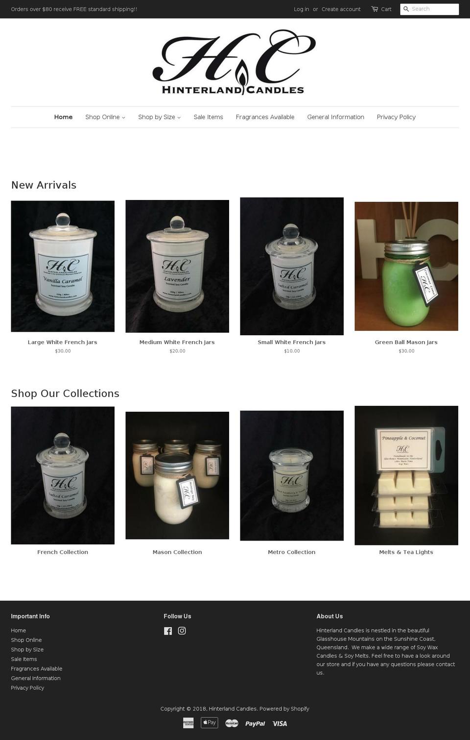 hinterlandcandles.com — Shopify storefront screenshot