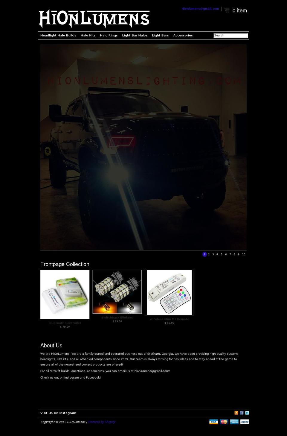 hionlumenslighting.com shopify website screenshot