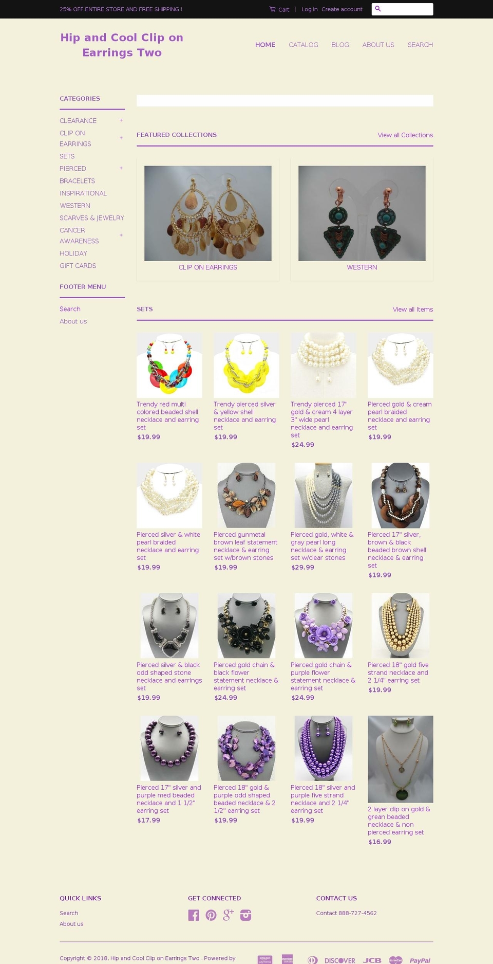 hipandcoolcliponearringstwo.com — Shopify storefront screenshot