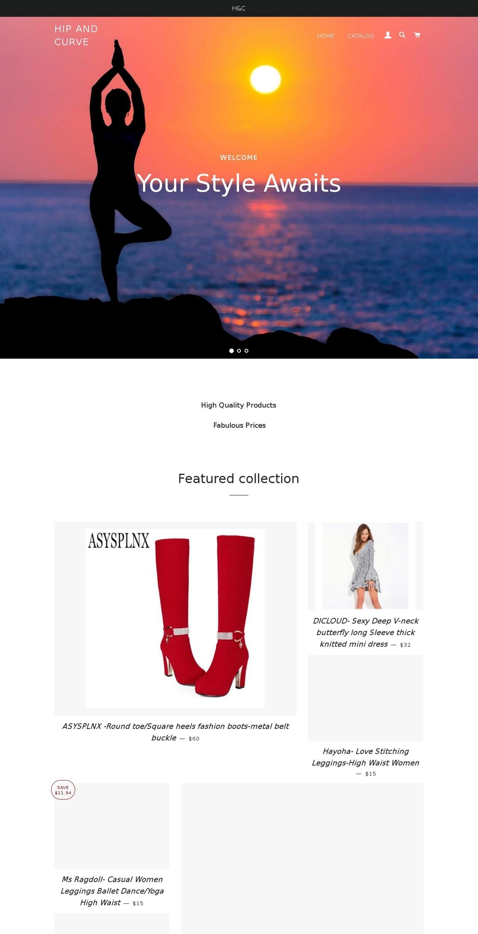 hipandcurve.com — Shopify storefront screenshot
