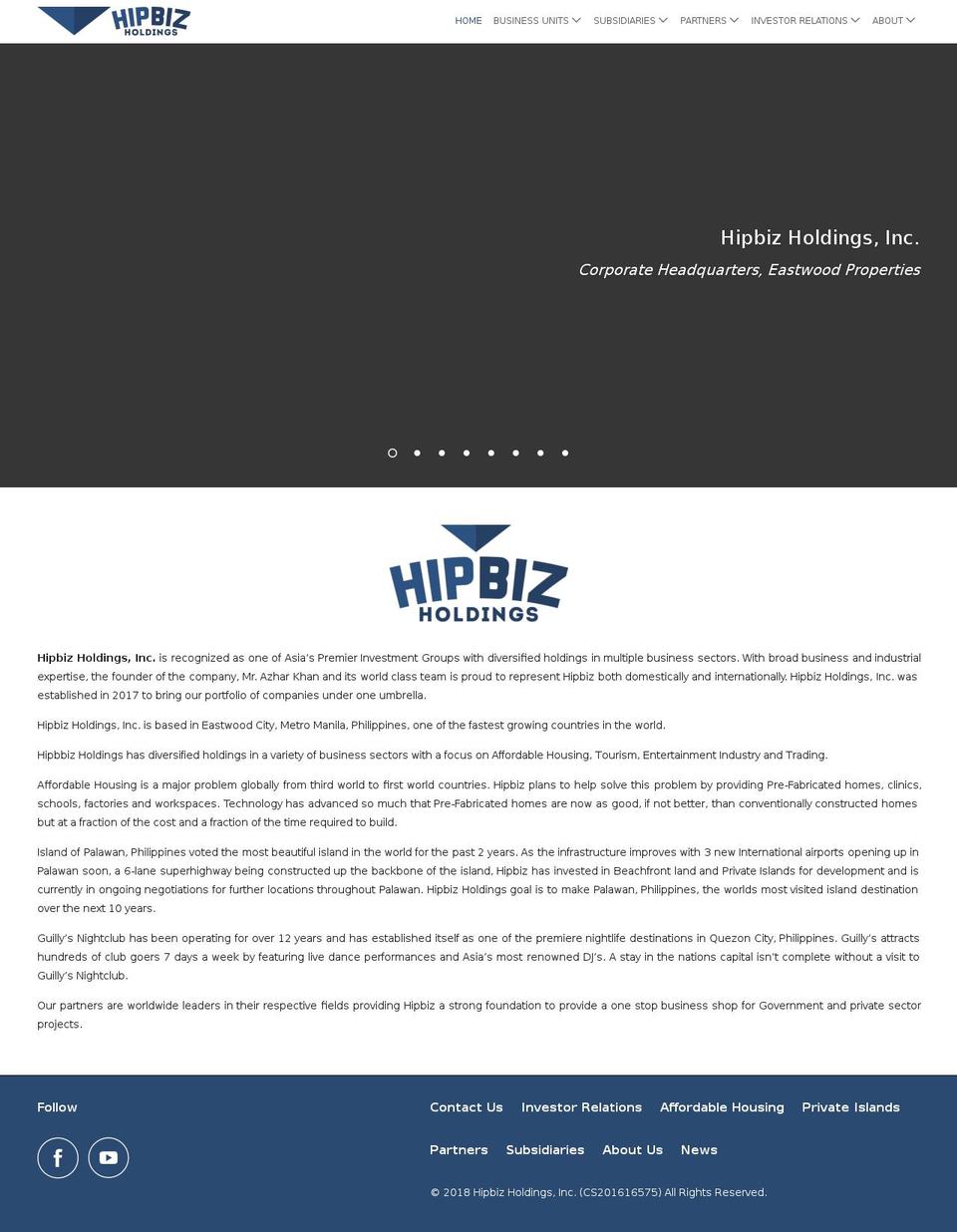 Hipbiz Parallax Version 2 Shopify theme site example hipbizholdings.com