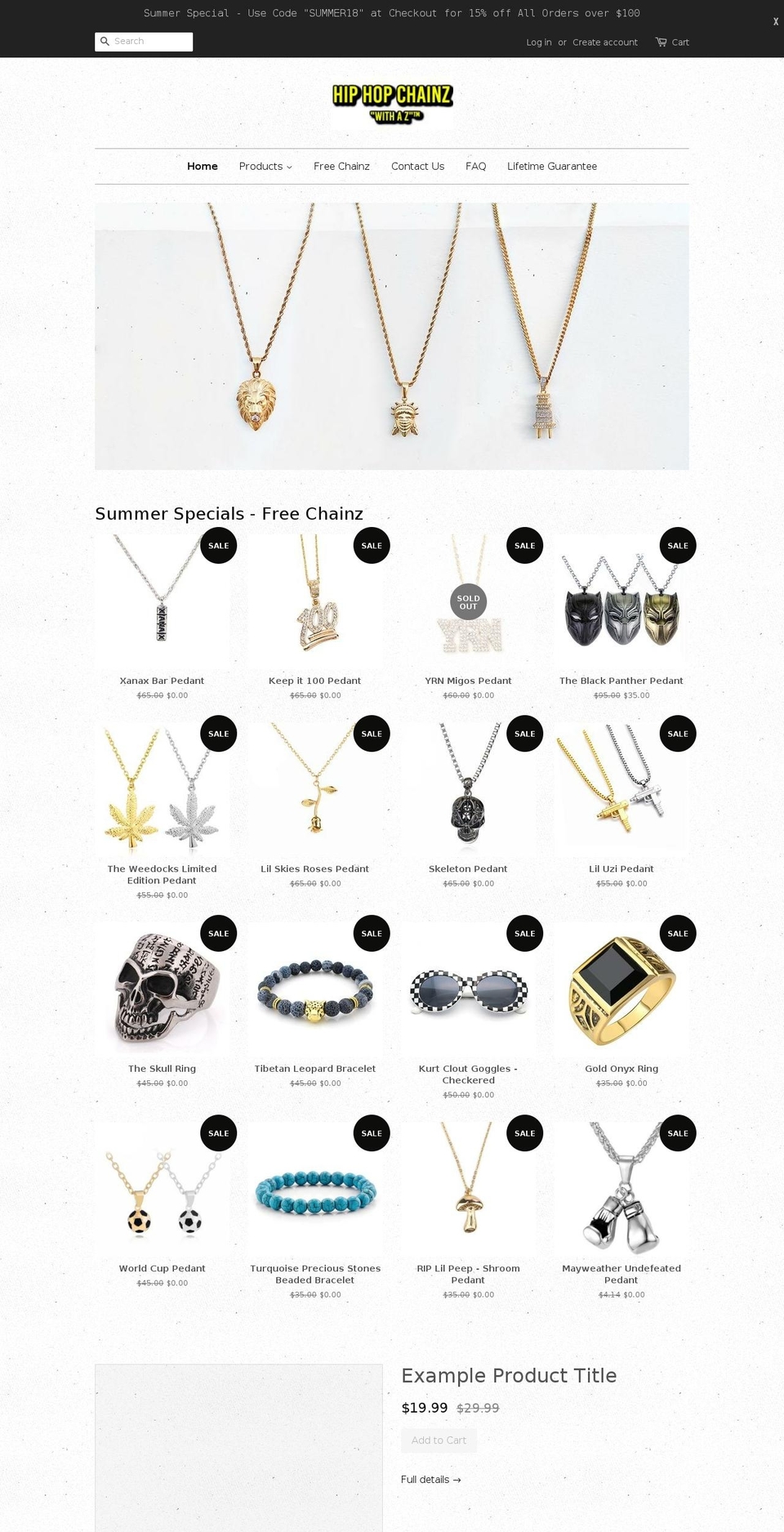 hiphopchainz.com — Shopify storefront screenshot