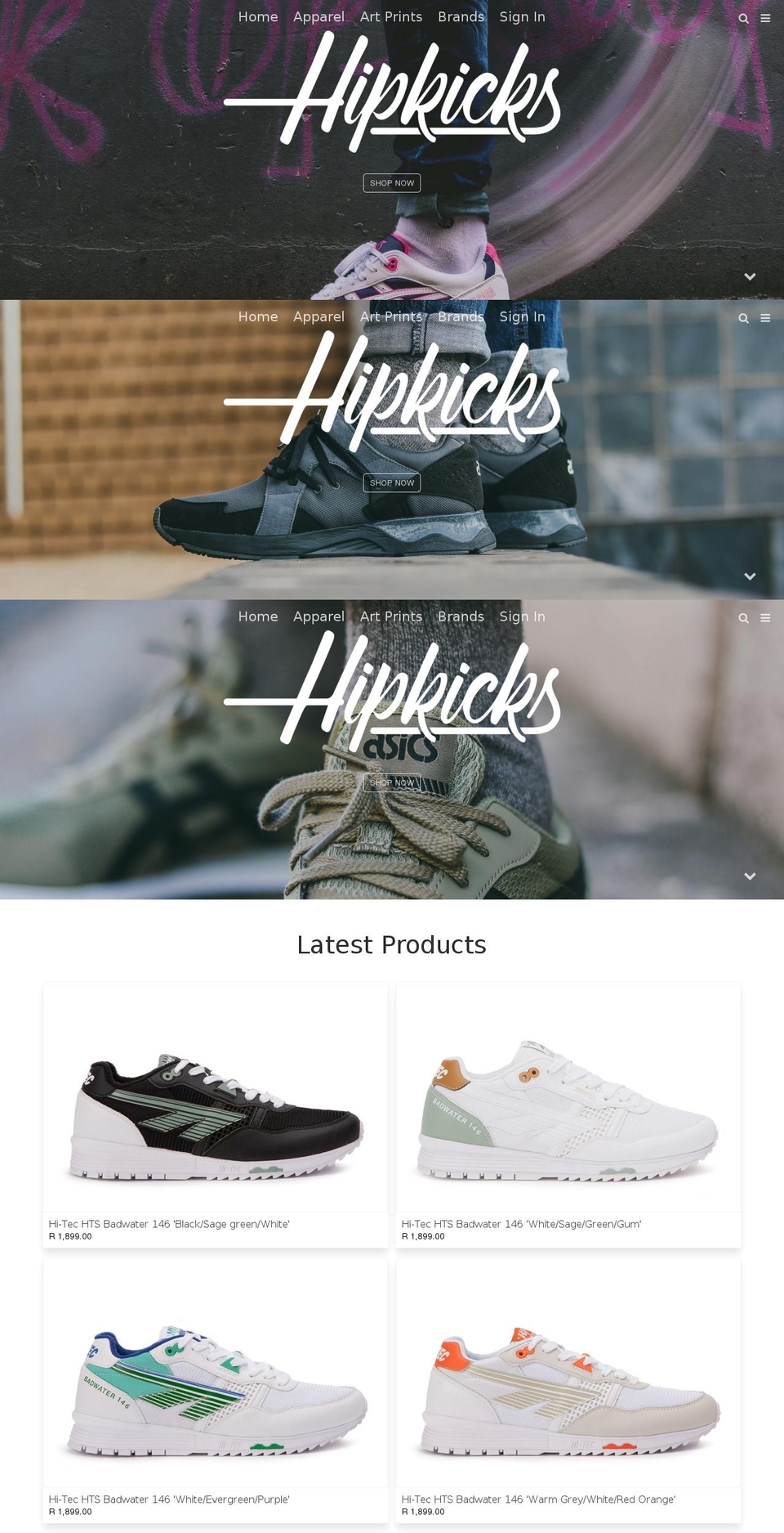 hipkicks.co.za shopify website screenshot