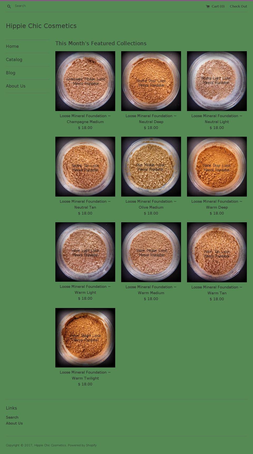 hippiechiccosmetics.com shopify website screenshot