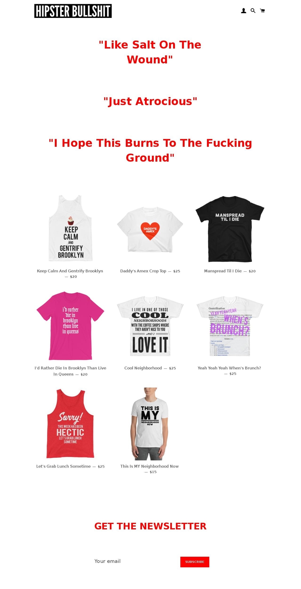 hipsterbullshit.com — Shopify storefront screenshot