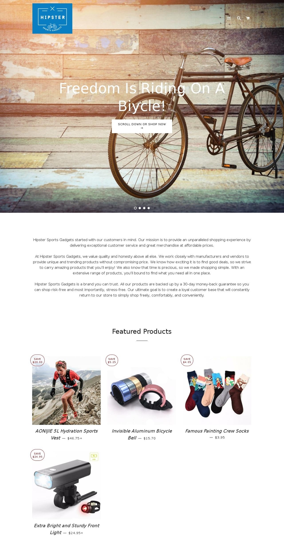 hipstersportsgadgets.com — Shopify storefront screenshot