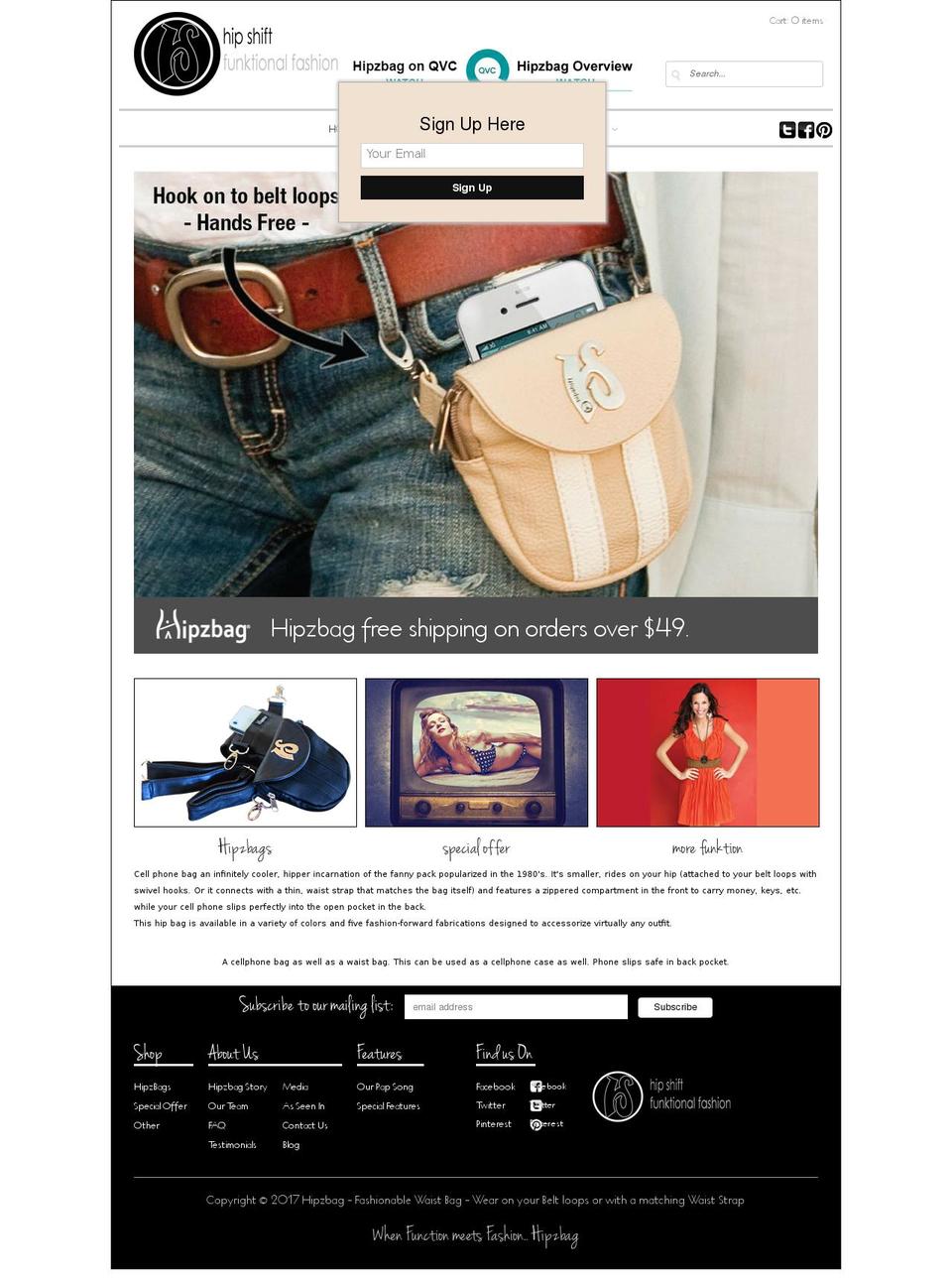 hipzbag.com shopify website screenshot
