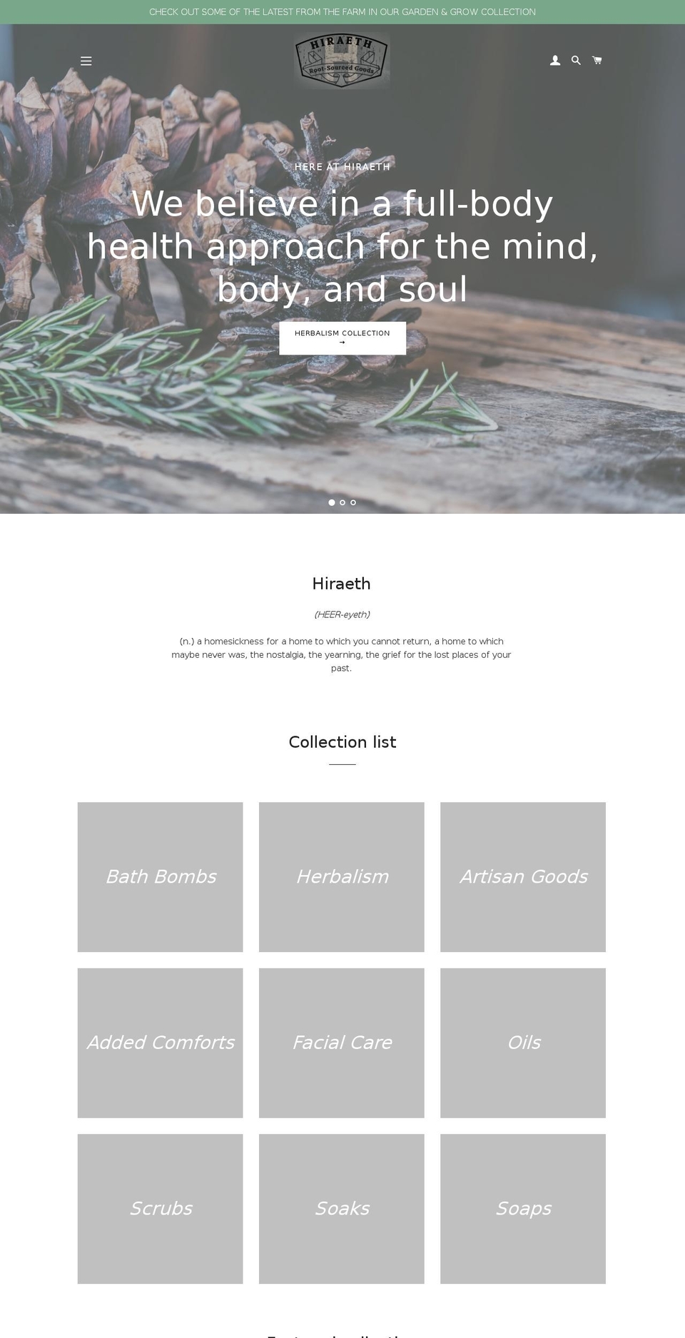 hiraethgoods.com — Shopify storefront screenshot