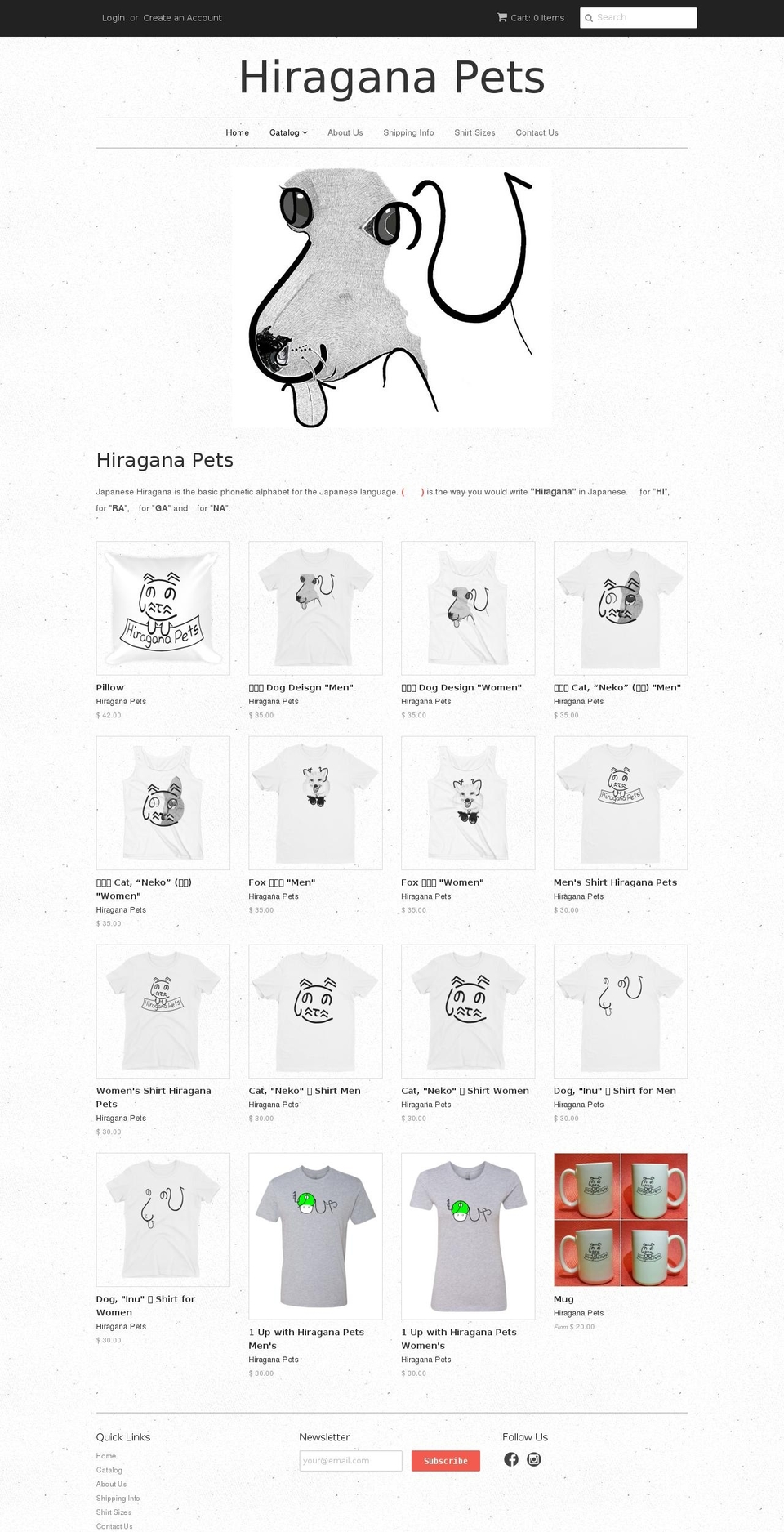 hiraganapets.com shopify website screenshot