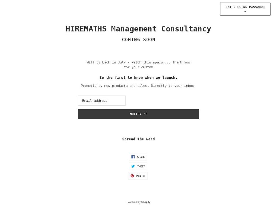 hireamaths-management-consultancy.myshopify.com shopify website screenshot
