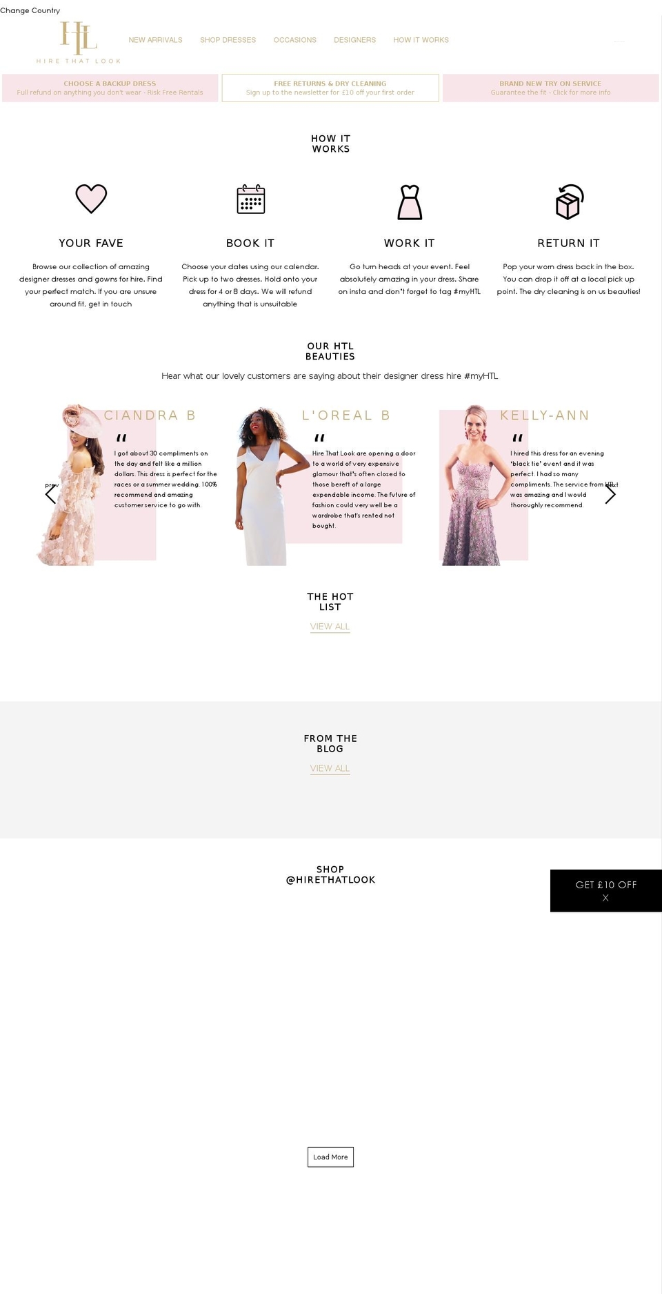 hirethatlook.com shopify website screenshot