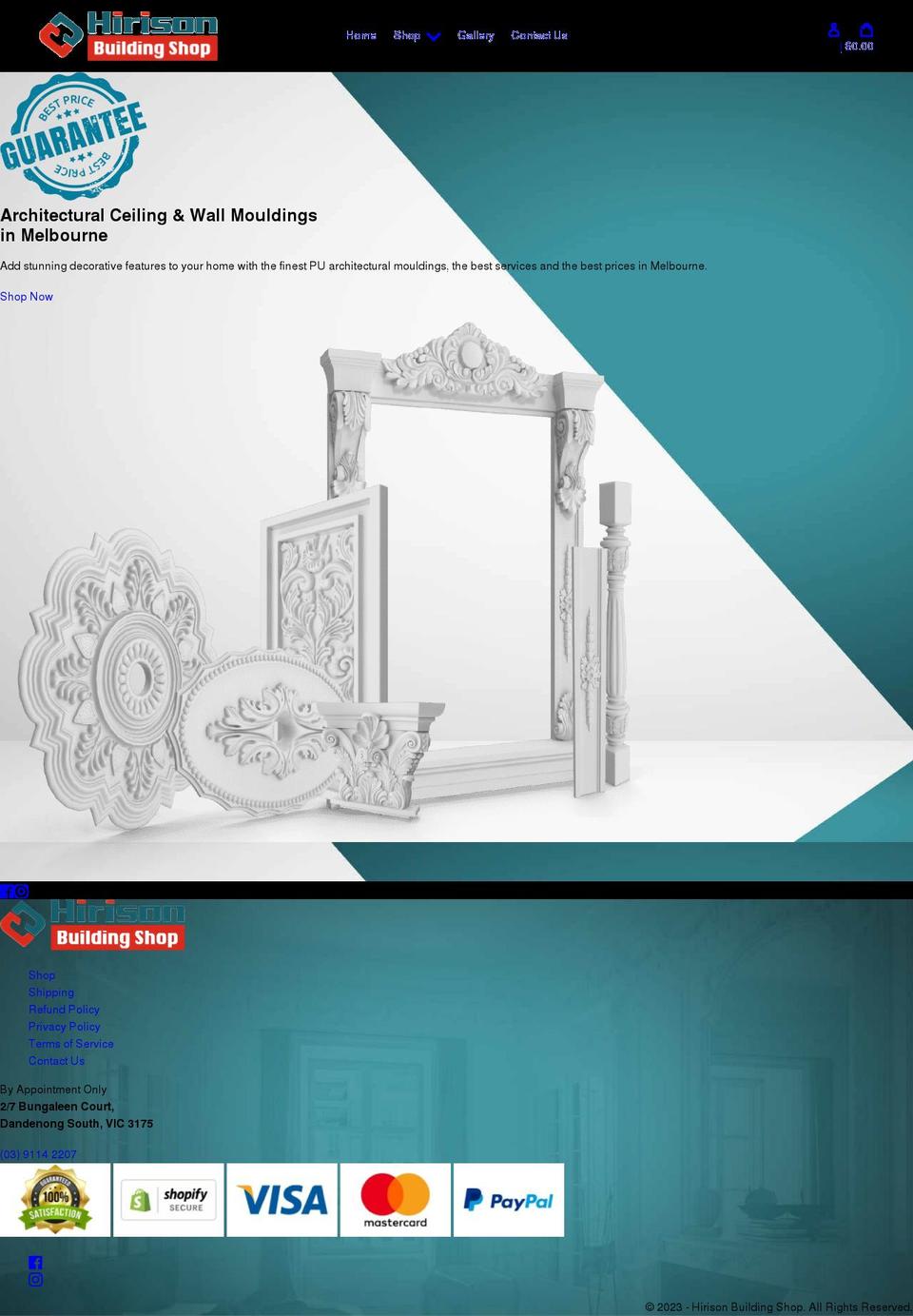 hirisonbuildingshop.com.au shopify website screenshot