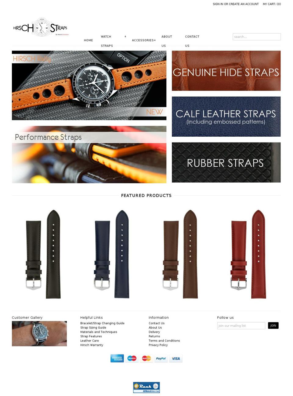 hirschstraps.com shopify website screenshot