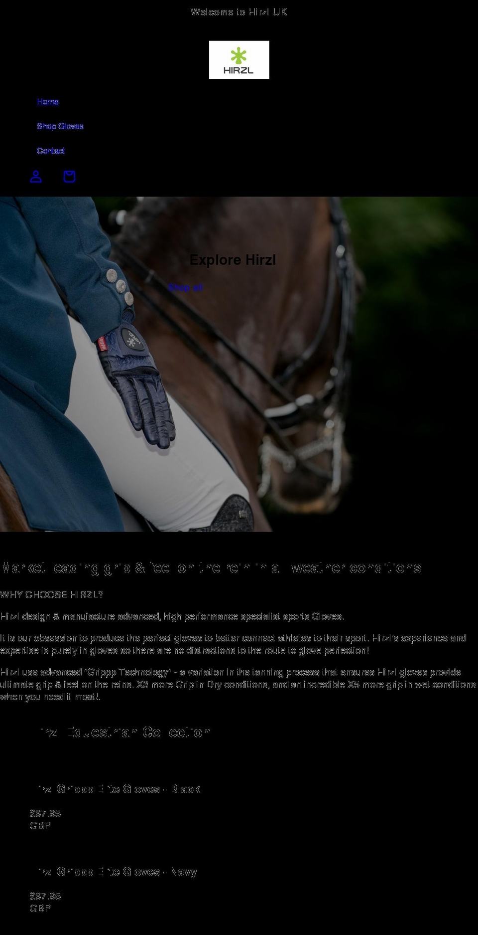 hirzlequestrian.co.uk shopify website screenshot