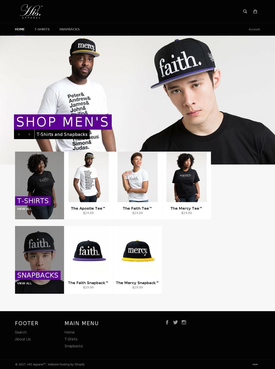 his-apparel.com shopify website screenshot