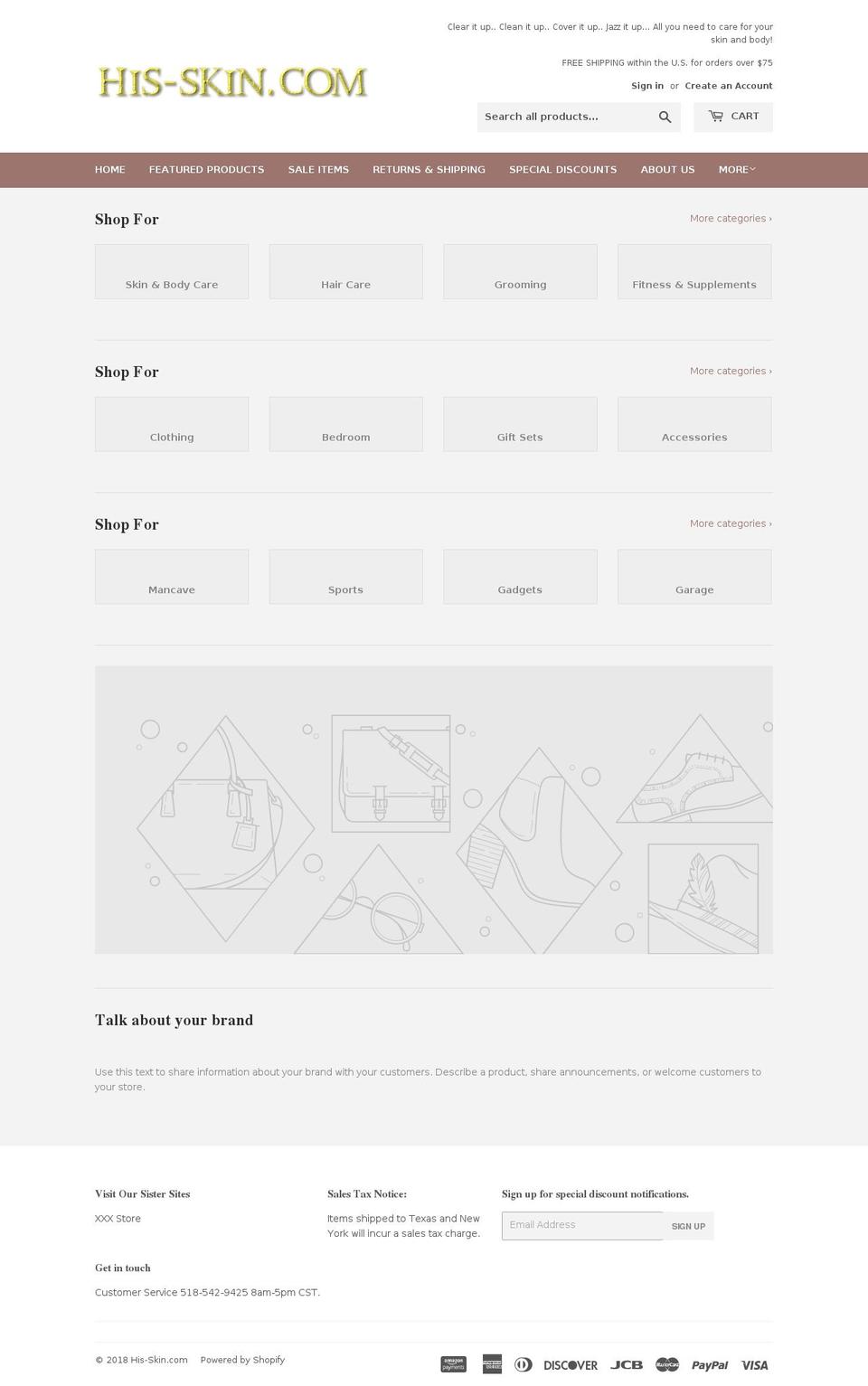 his-skin.com — Shopify storefront screenshot