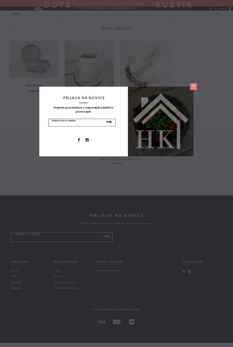 hisakeramike.si shopify website screenshot