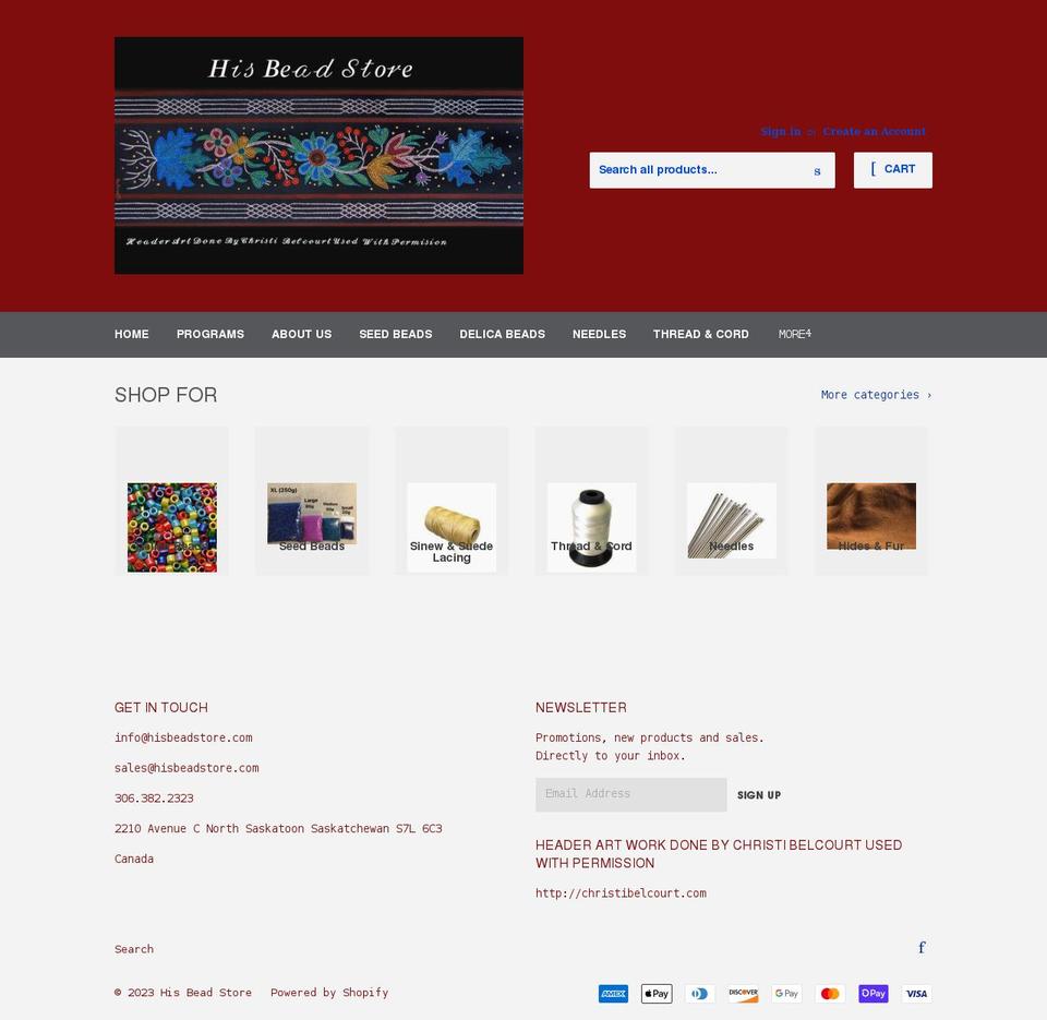 hisbeadstore.com shopify website screenshot