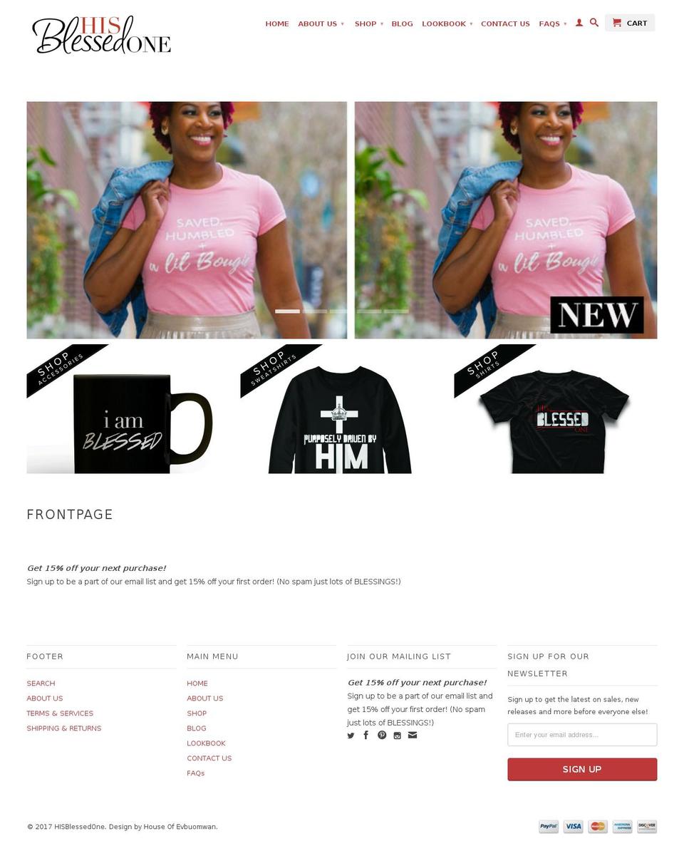 hisblessedone.com shopify website screenshot