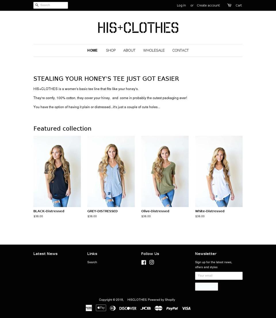 hisclothesco.com shopify website screenshot