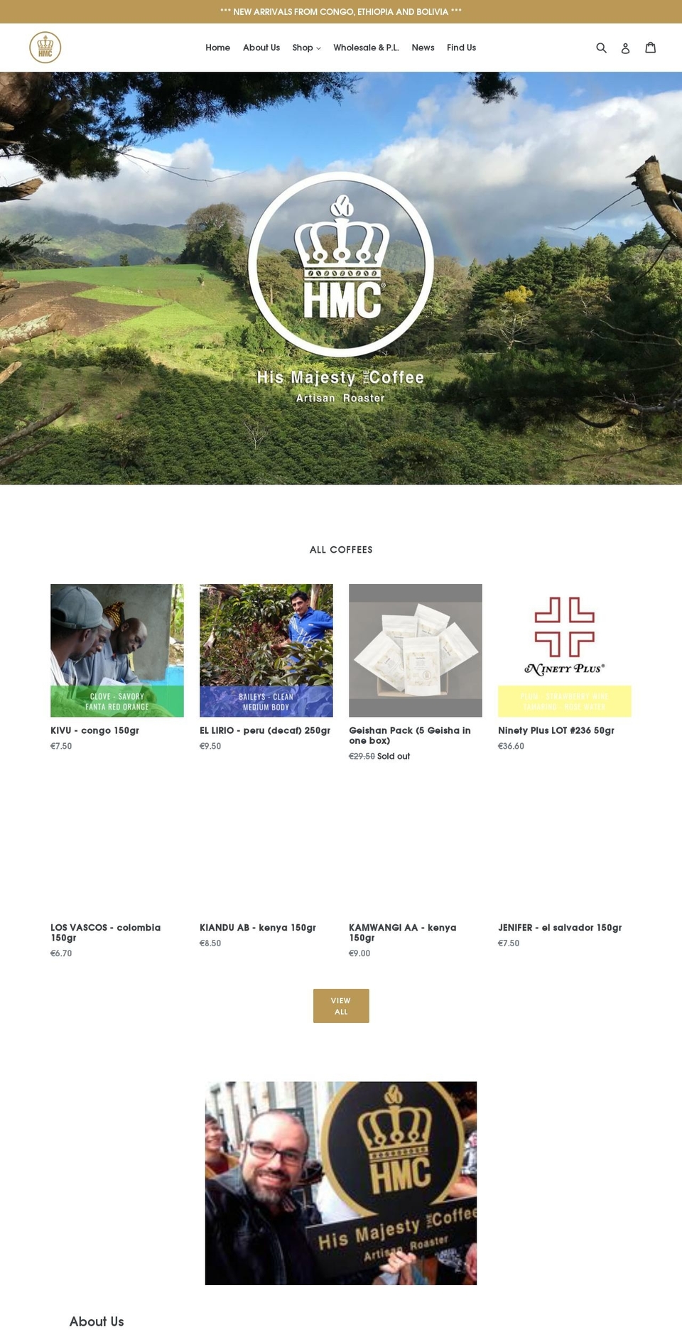 hismajestythecoffee.com — Shopify storefront screenshot