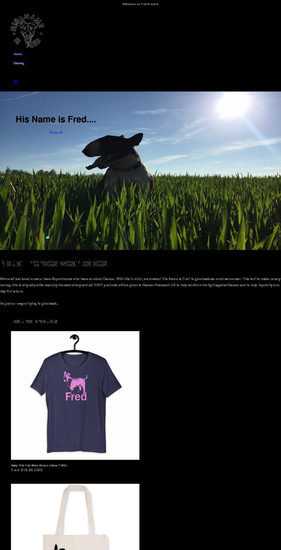 hisnameisfred.com shopify website screenshot