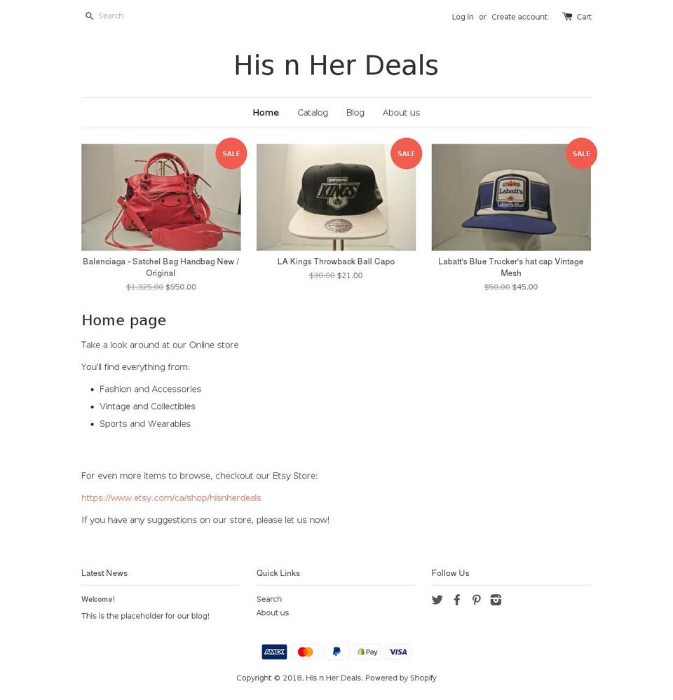 hisnherdeals.com — Shopify storefront screenshot