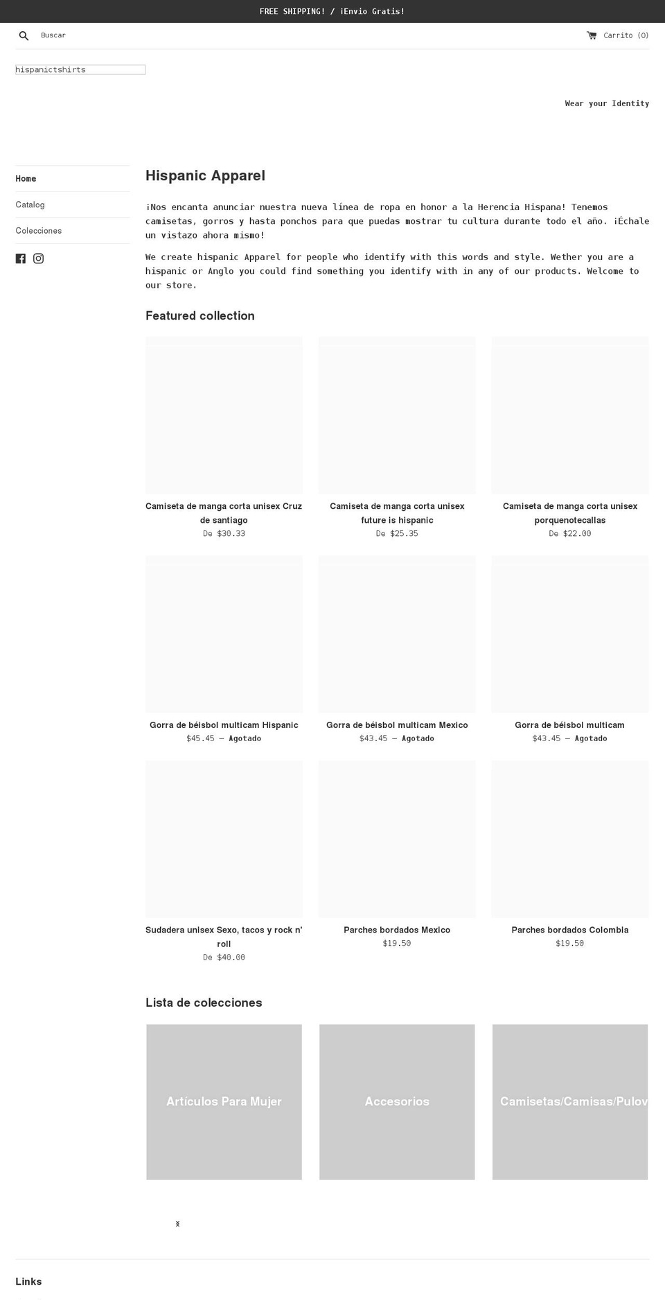 hispanicapparel.com shopify website screenshot