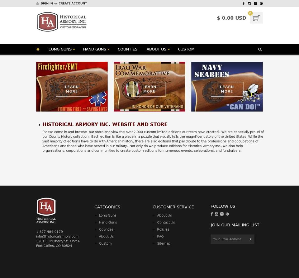 historical-armory.com — Shopify storefront screenshot