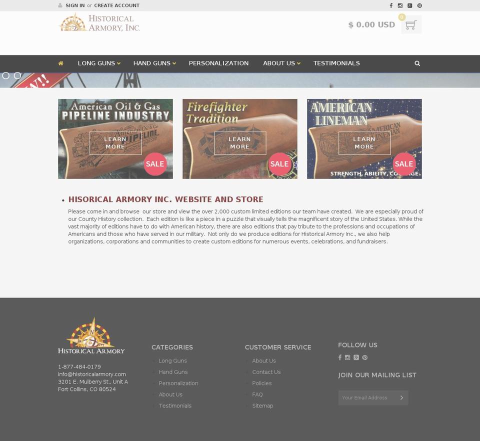 historicalarmory.com shopify website screenshot