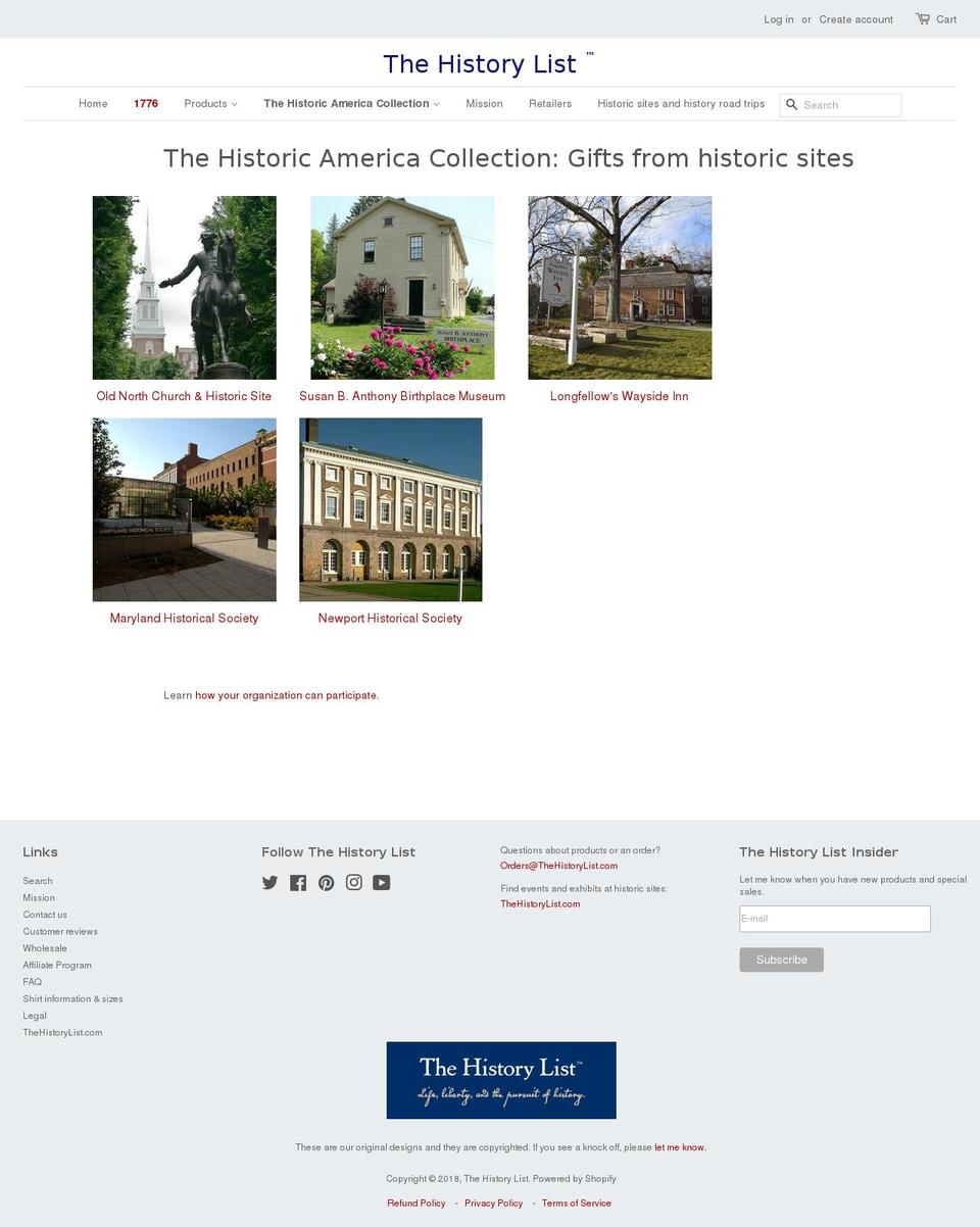 historicamericacollection.com — Shopify storefront screenshot