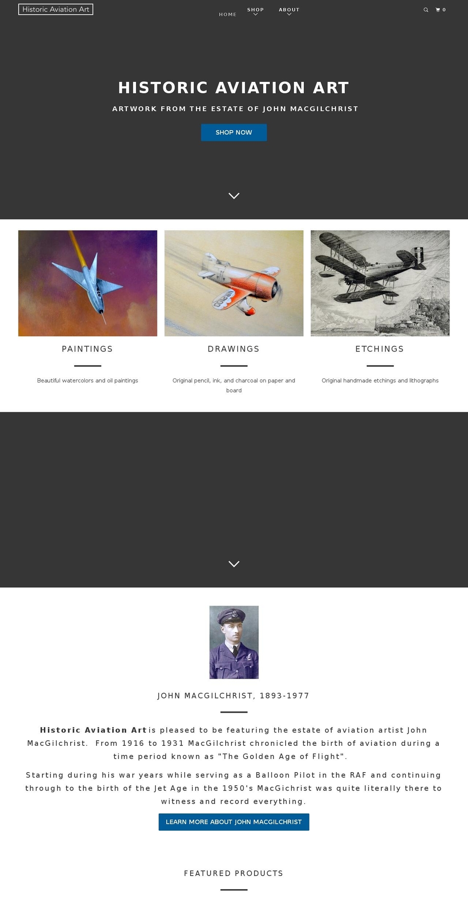 historicaviationart.com — Shopify storefront screenshot