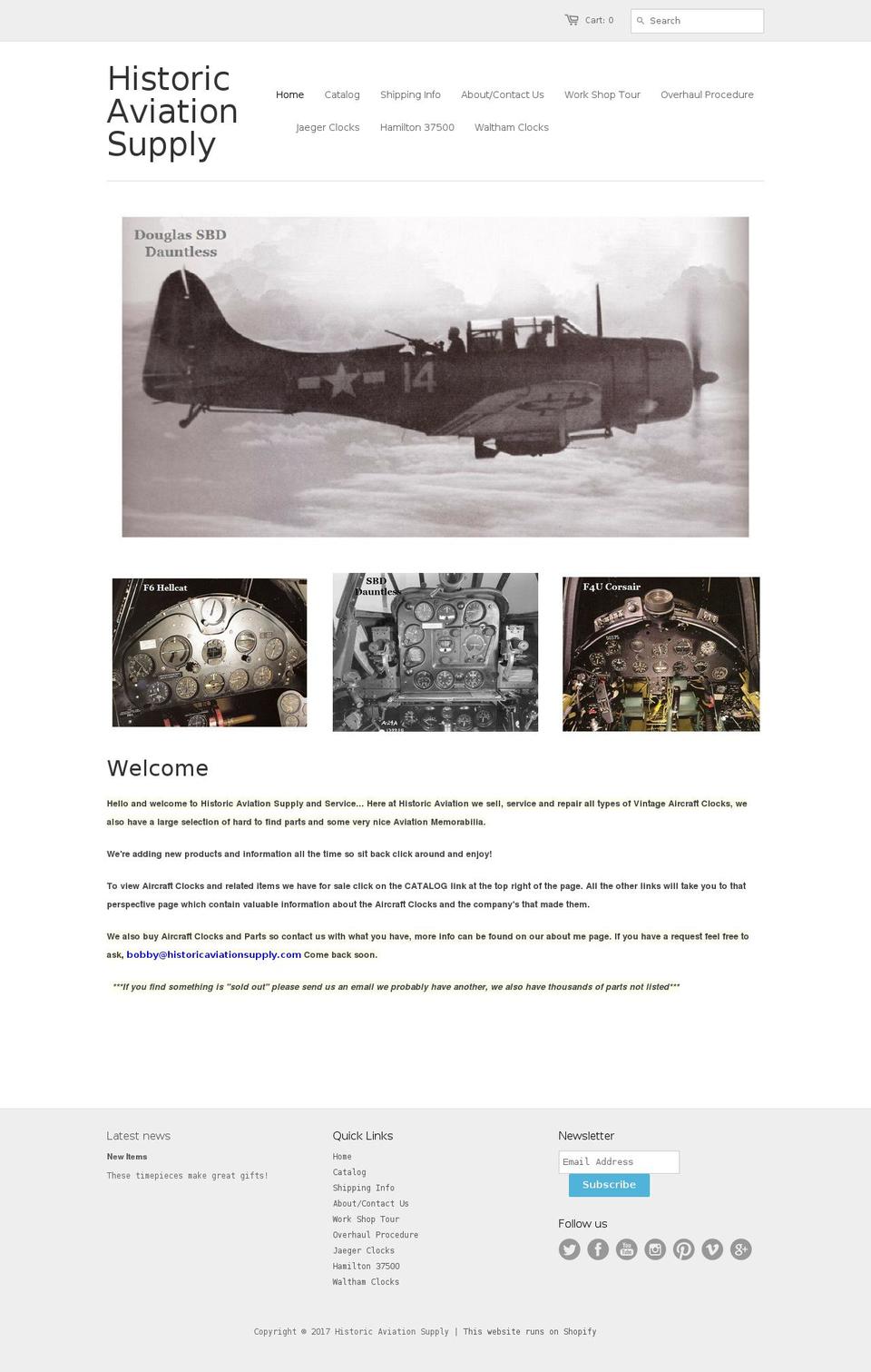 historicaviationsupply.com shopify website screenshot