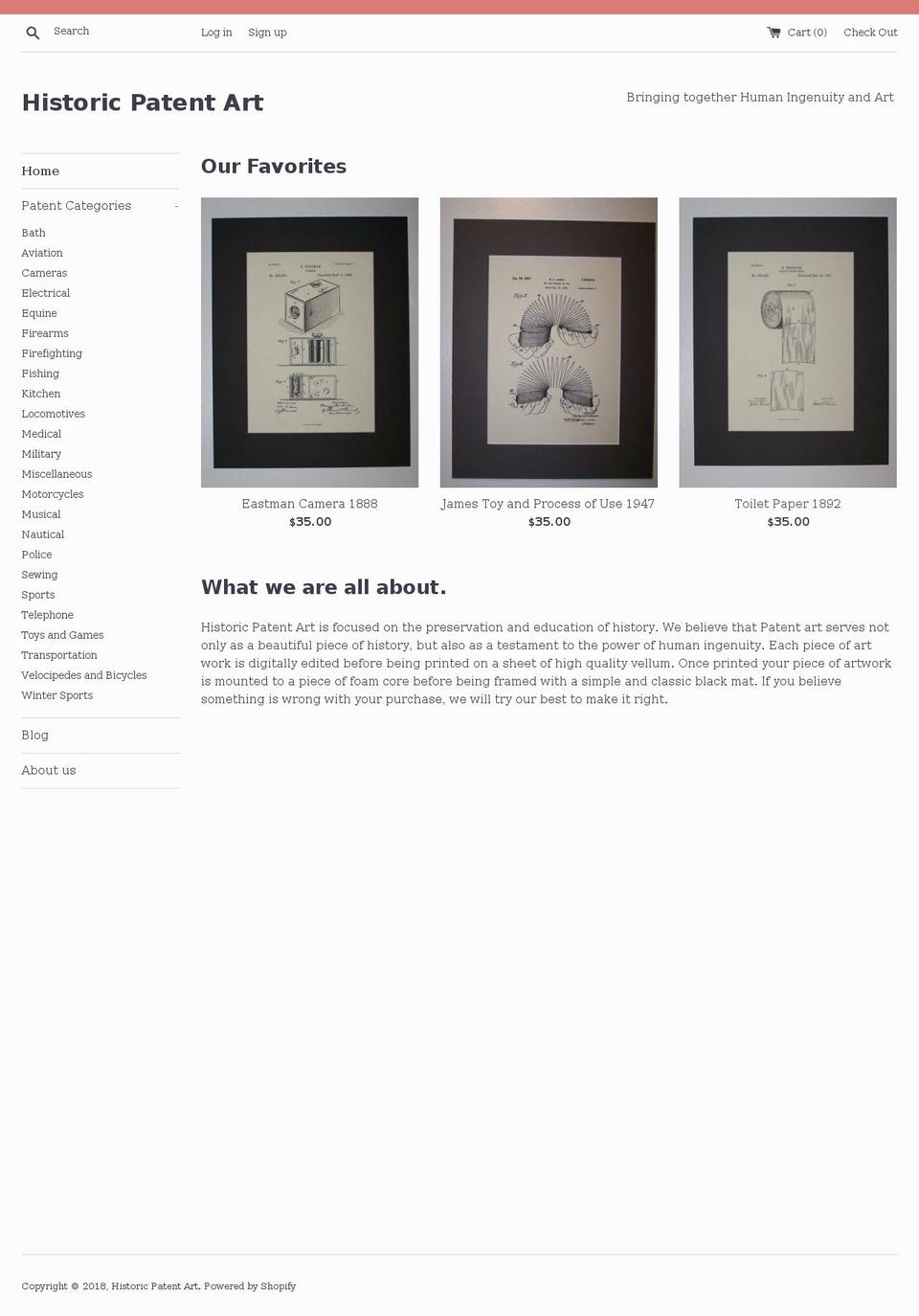historicpatentart.com — Shopify storefront screenshot