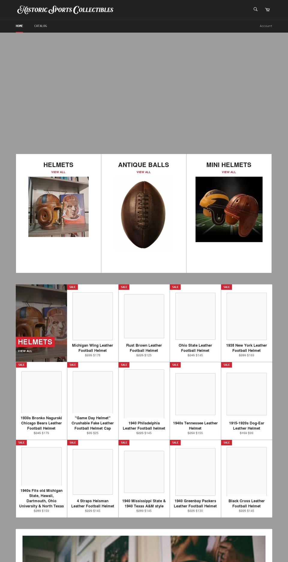 historicsportscollectibles.com shopify website screenshot