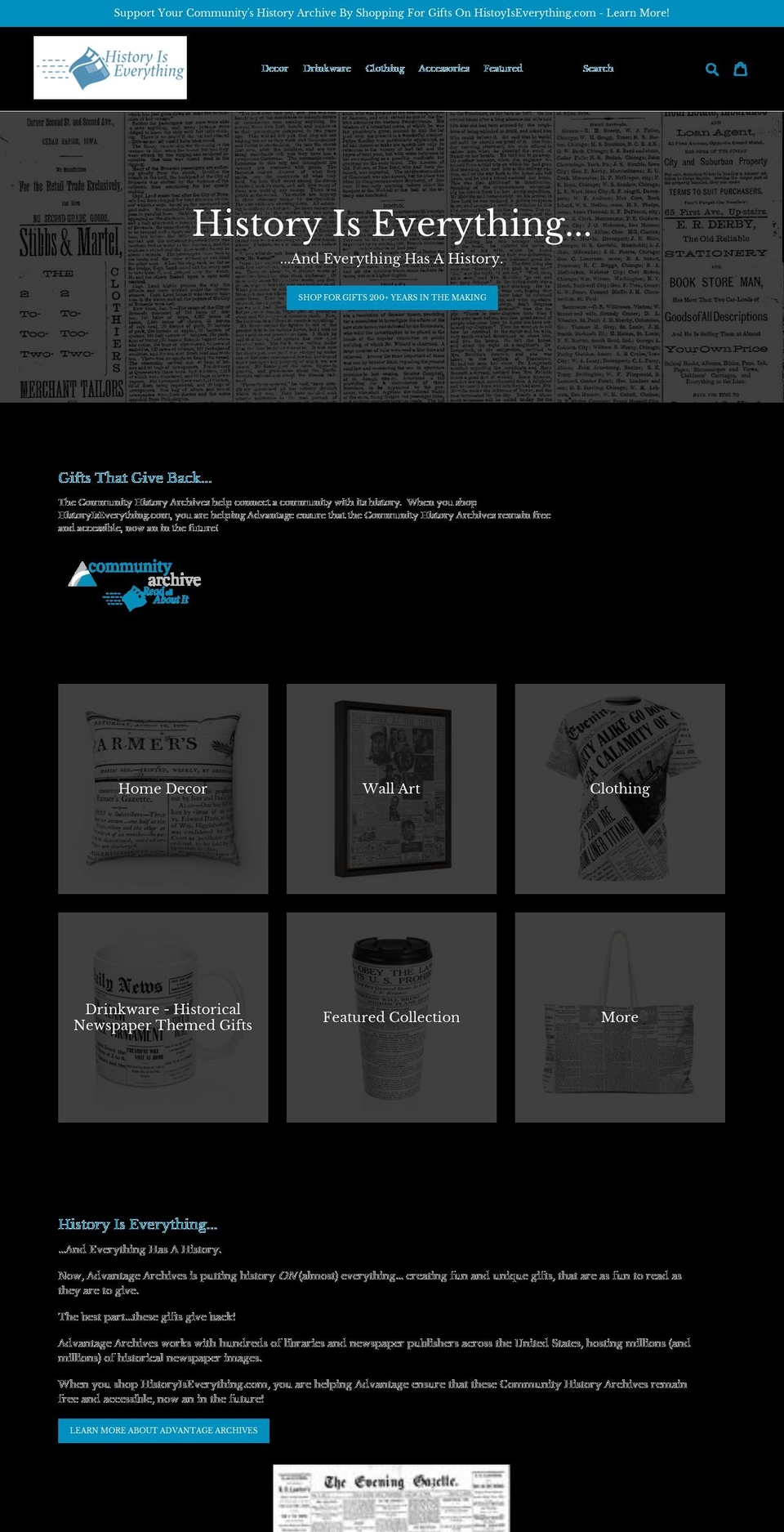 historyiseverything.com shopify website screenshot