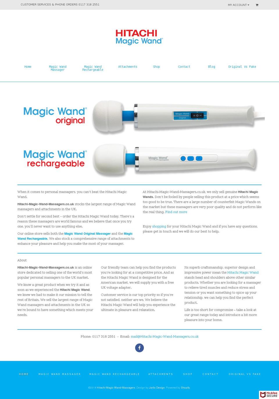 hitachi-magic-wand-massagers.co.uk shopify website screenshot