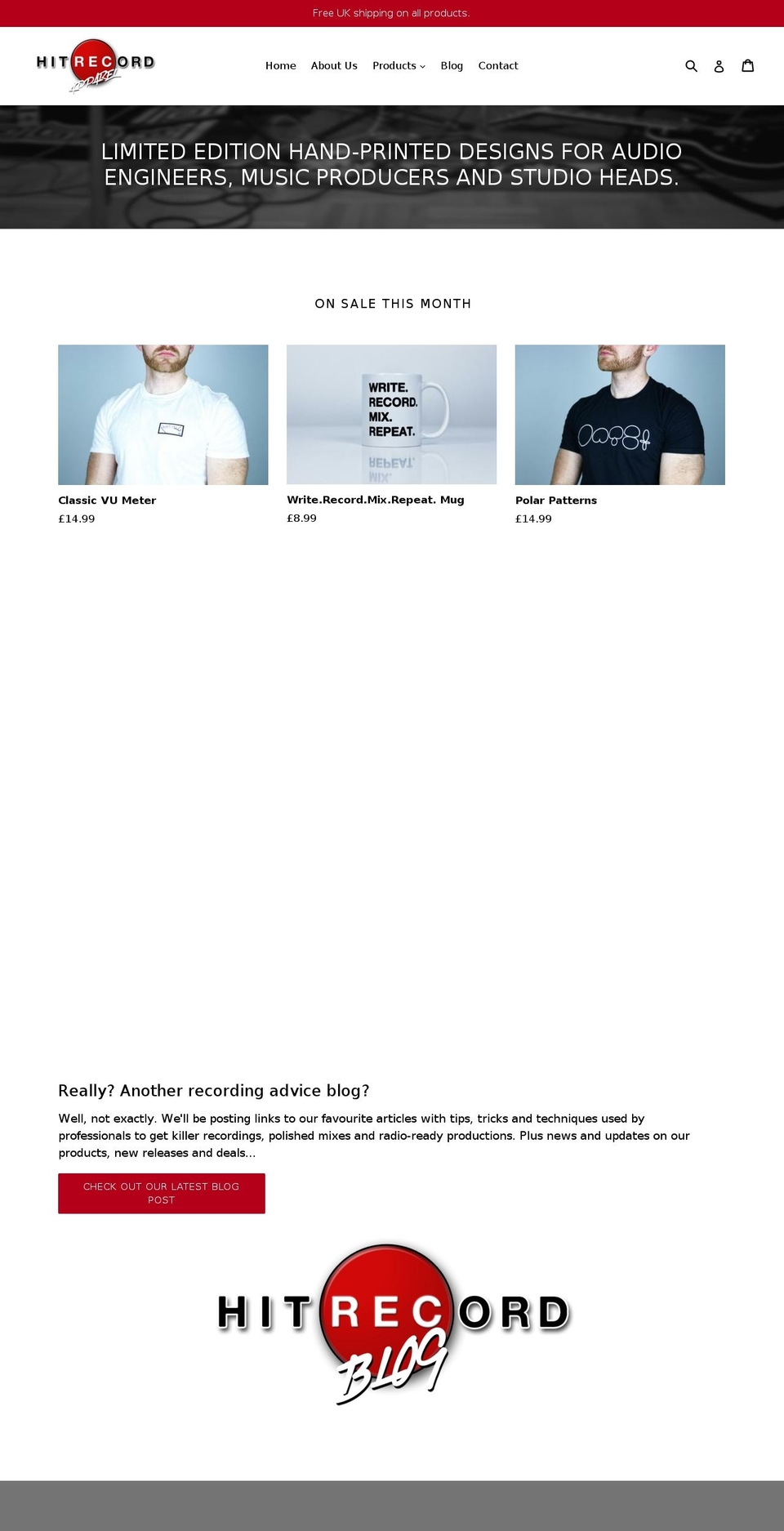 hitrecordapparel.com — Shopify storefront screenshot