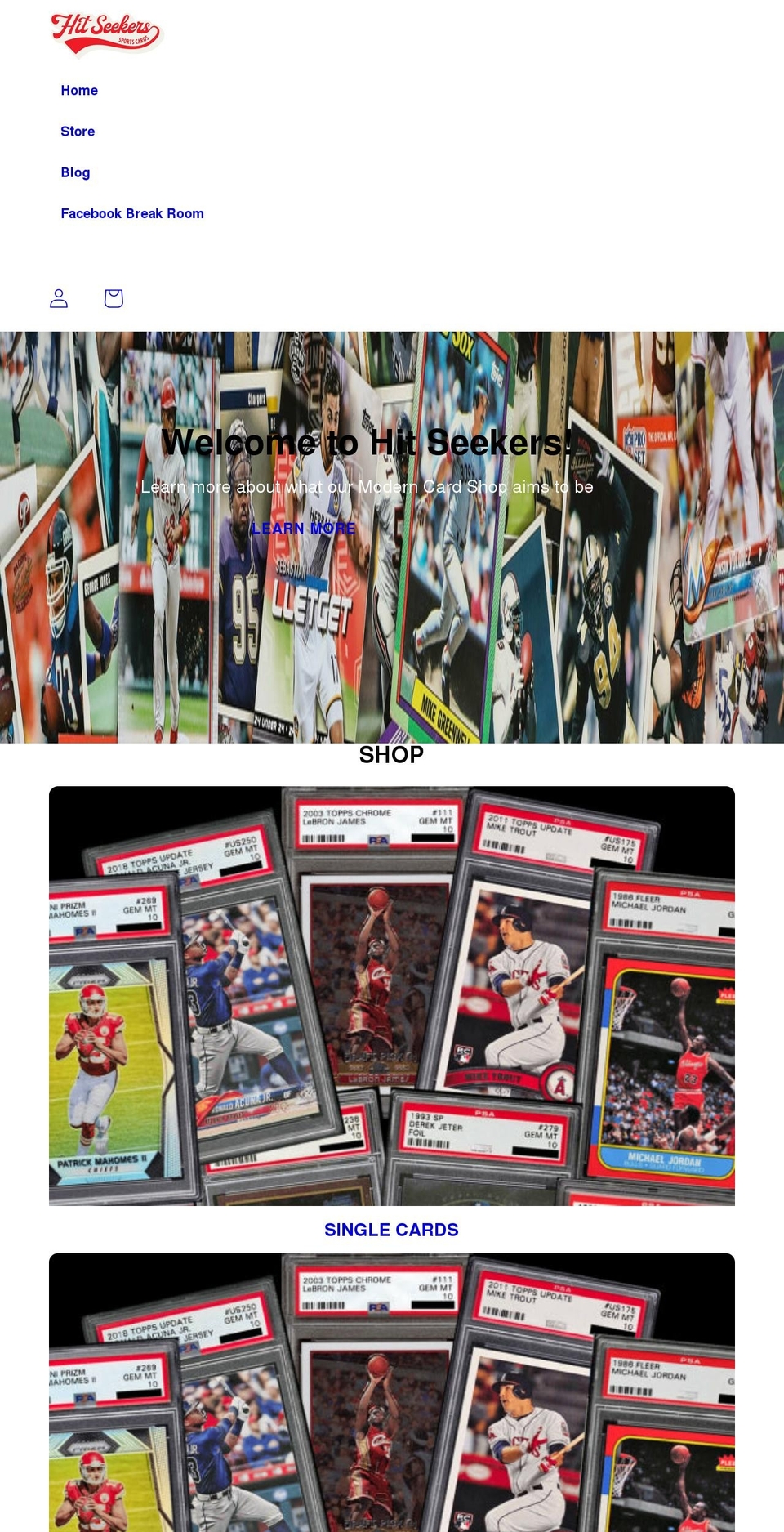 hitseekerscardbreaks.com shopify website screenshot