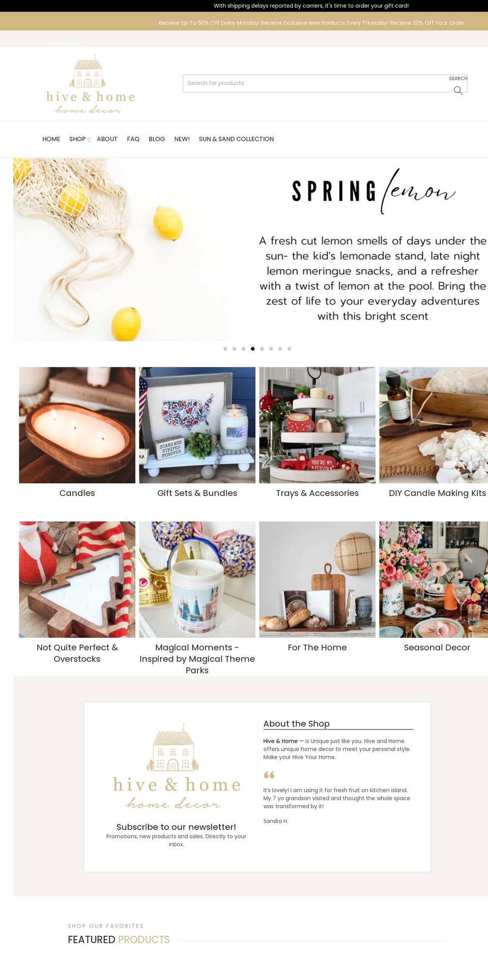 hiveandhomeshop.com shopify website screenshot