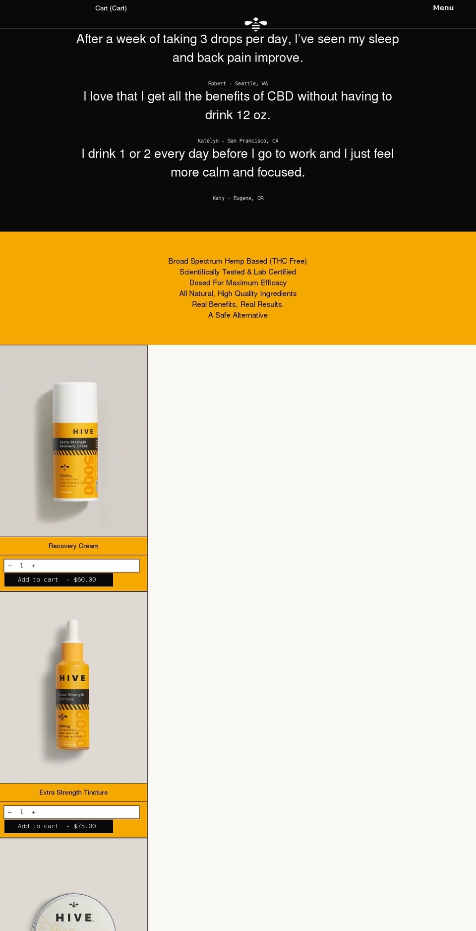 hivecbd.com shopify website screenshot