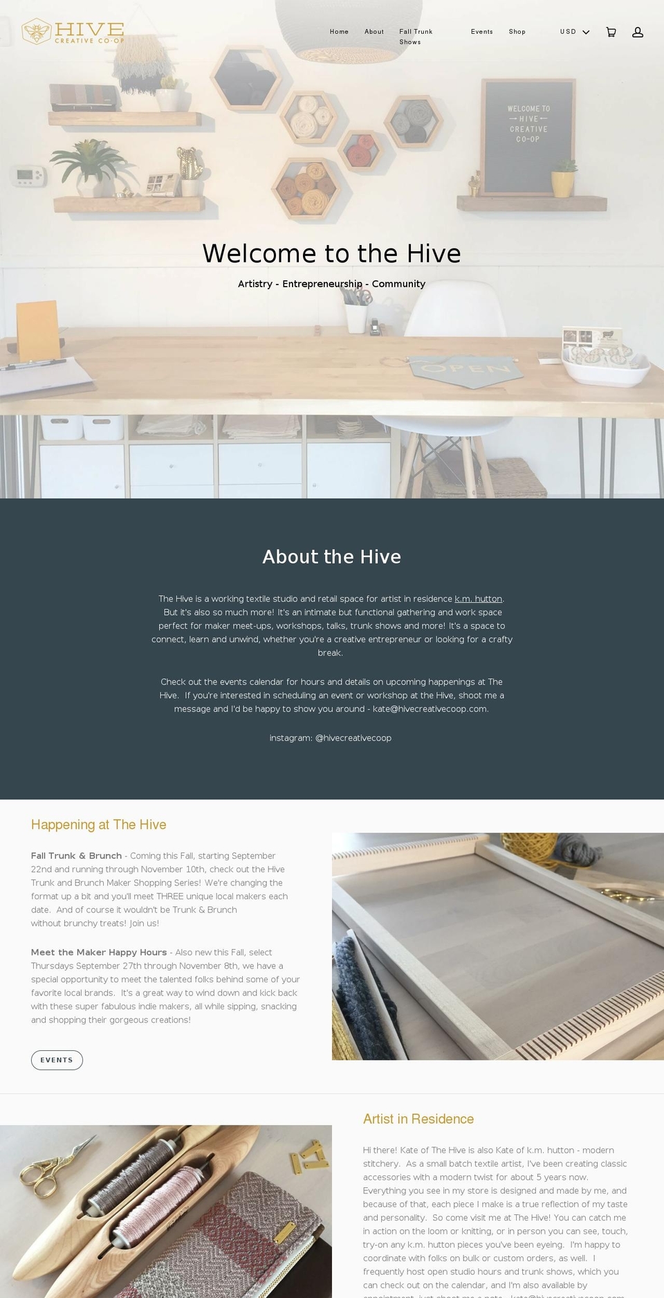 hivecreativecoop.com — Shopify storefront screenshot