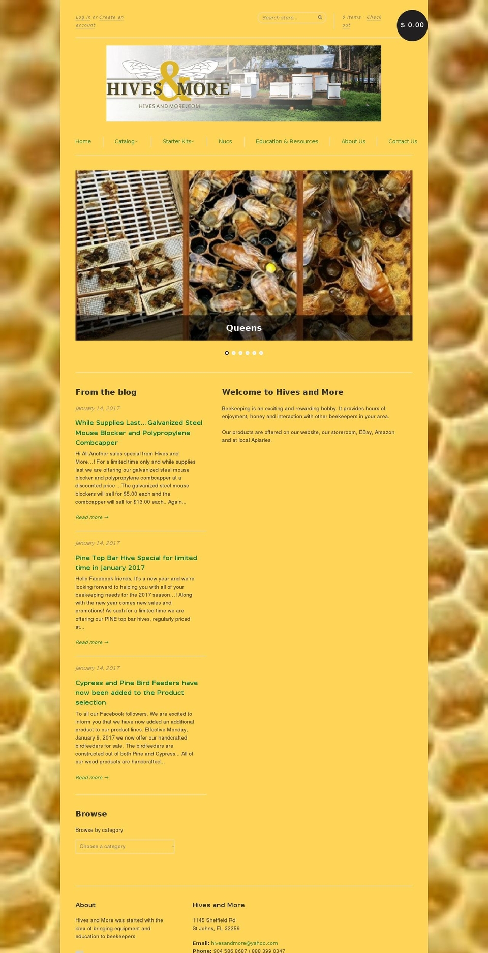 hivesandmore.net shopify website screenshot