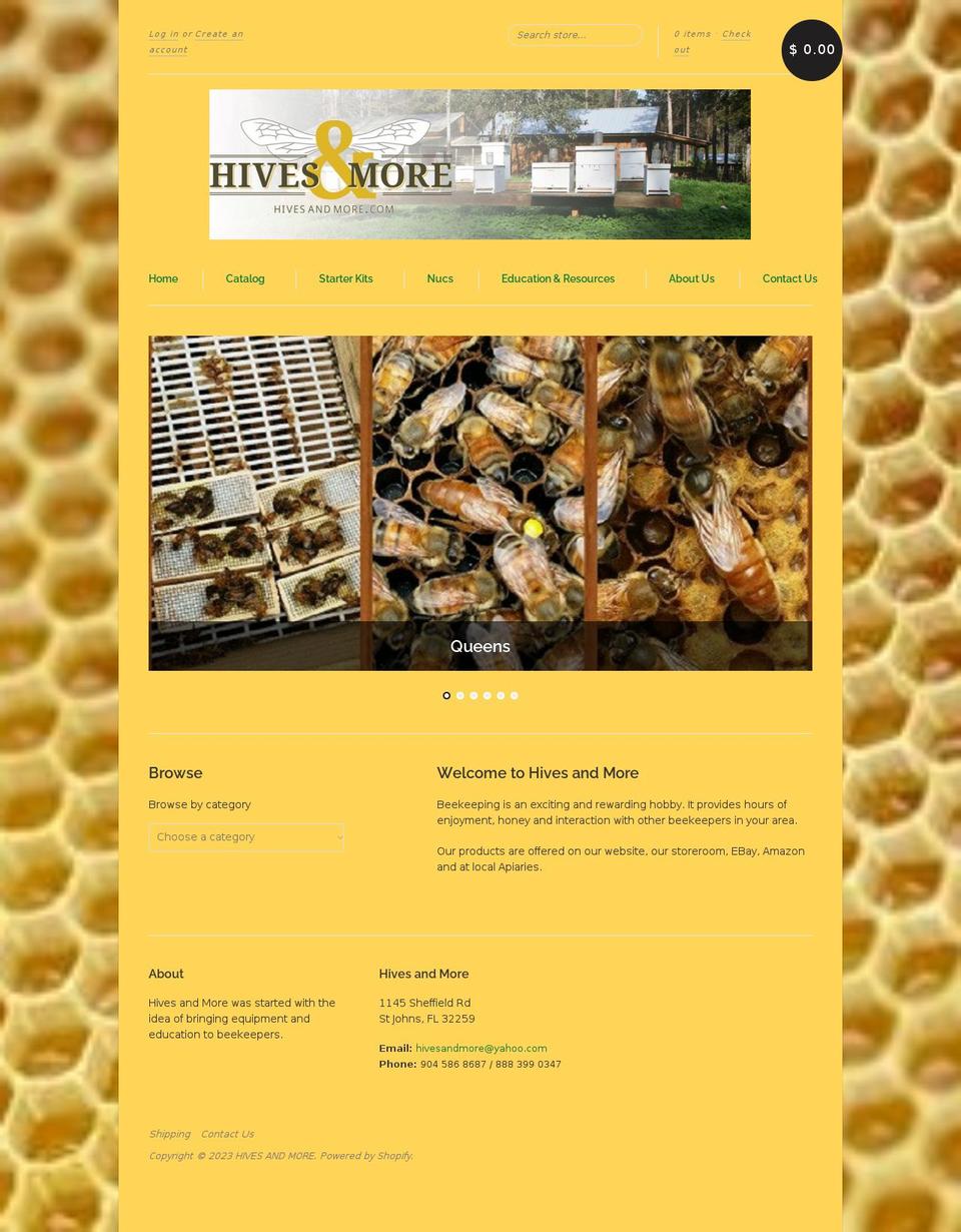 hivesandmore.us shopify website screenshot